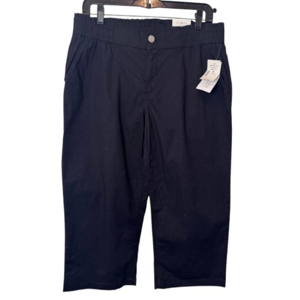 Cleo Petites elastic waist straight leg capri pants black women's size M NWT